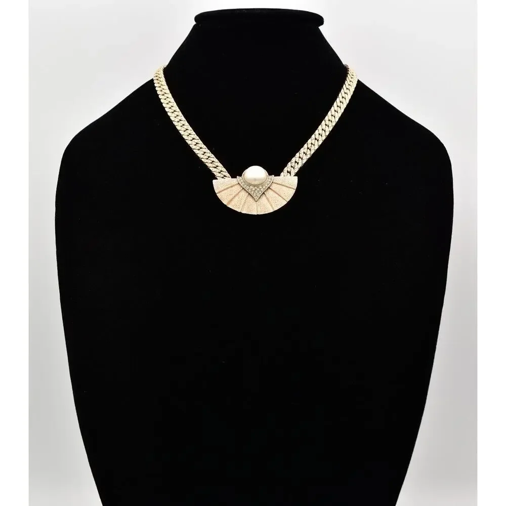 Park Lane Vintage Collar Necklace Chain Brushed Gold Heavy Chunky Signed BinA17